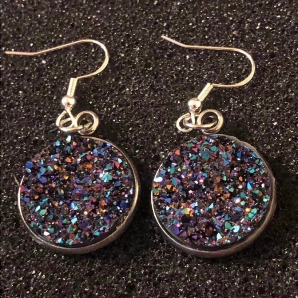Iridescent Multicolored Druzy Dangle Earrings